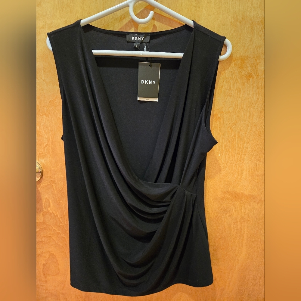 DKNY NWT Elegant Black Draped Tank Top